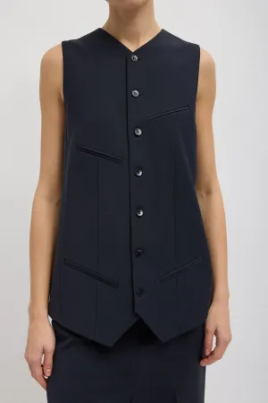 Womens Tibi Tibi Tropical Wool Easy Vest - Navy