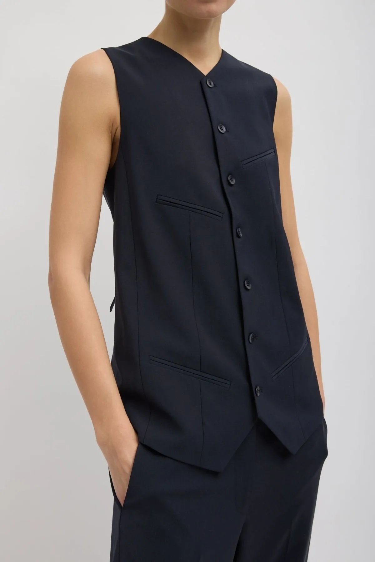 Womens Tibi Tibi Tropical Wool Easy Vest - Navy