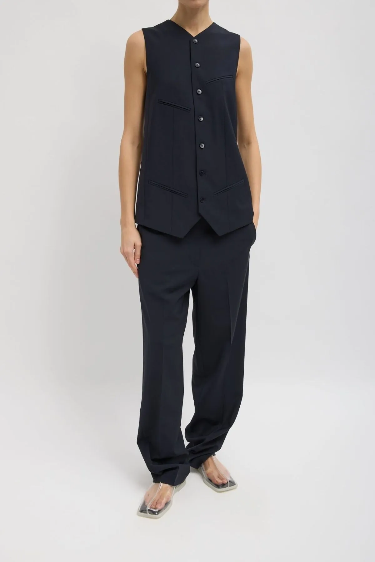 Womens Tibi Tibi Tropical Wool Easy Vest - Navy