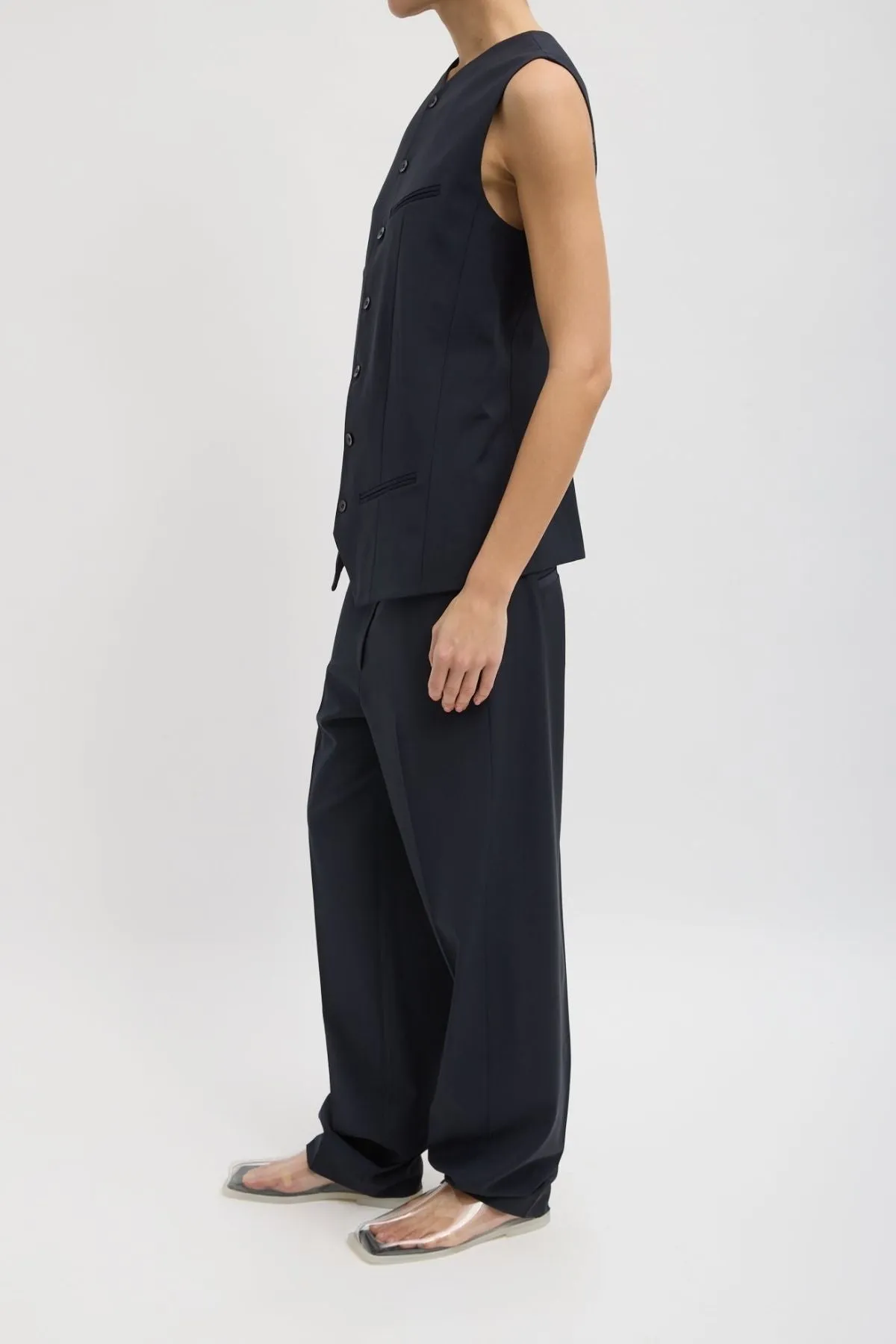 Womens Tibi Tibi Tropical Wool Easy Vest - Navy