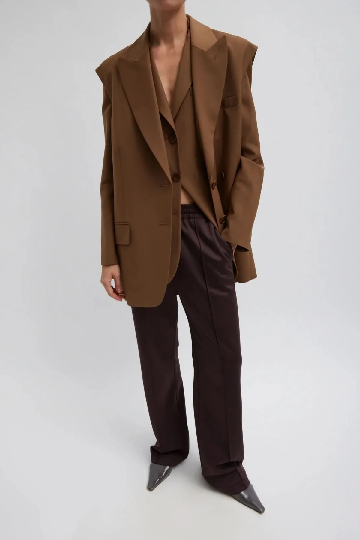 Womens Tibi Tibi Tropical Wool Max Blazer - Toffee