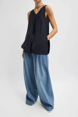 Womens Tibi Tibi Tropical Wool Paneled Tunic - Navy