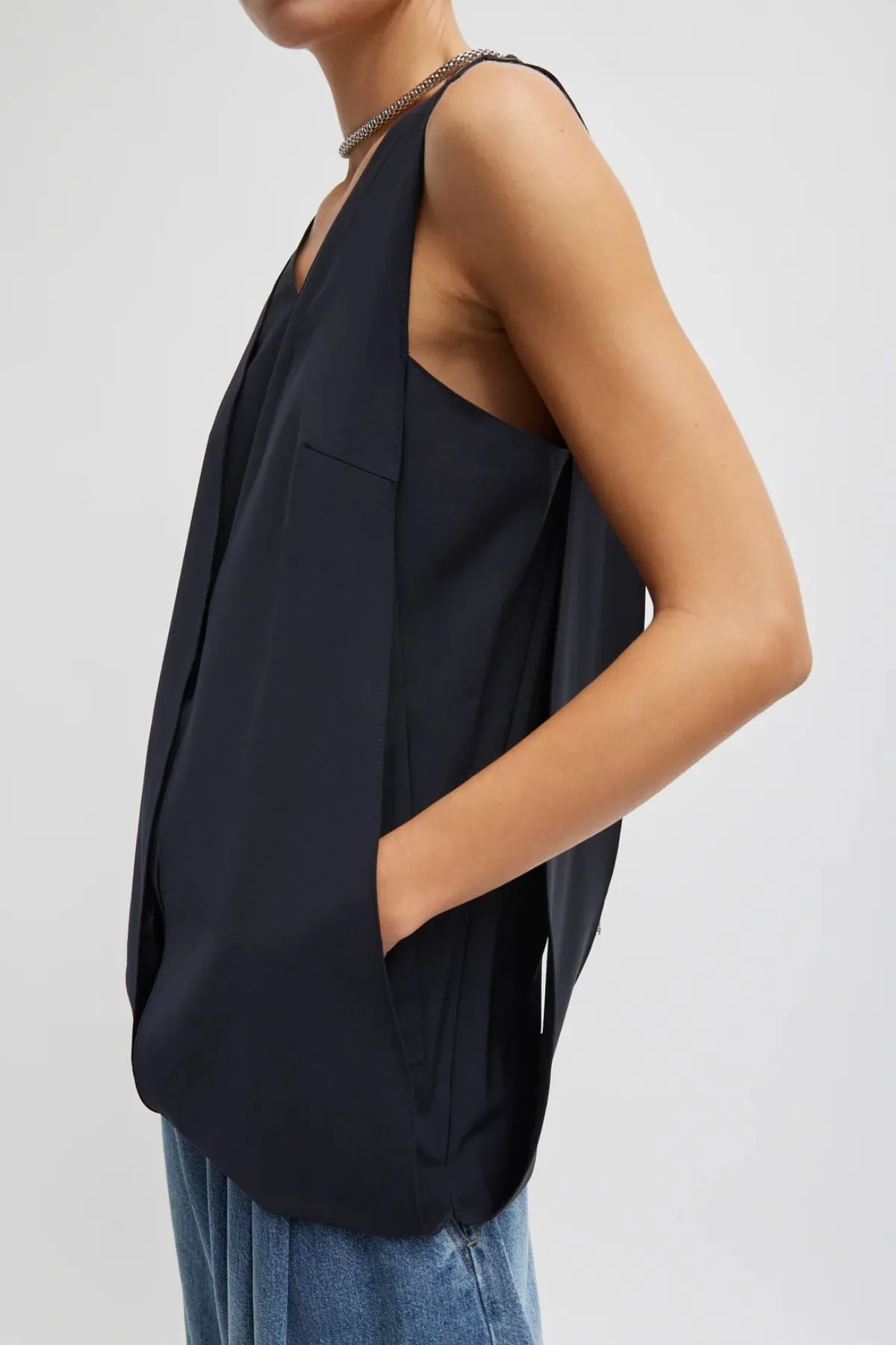 Womens Tibi Tibi Tropical Wool Paneled Tunic - Navy