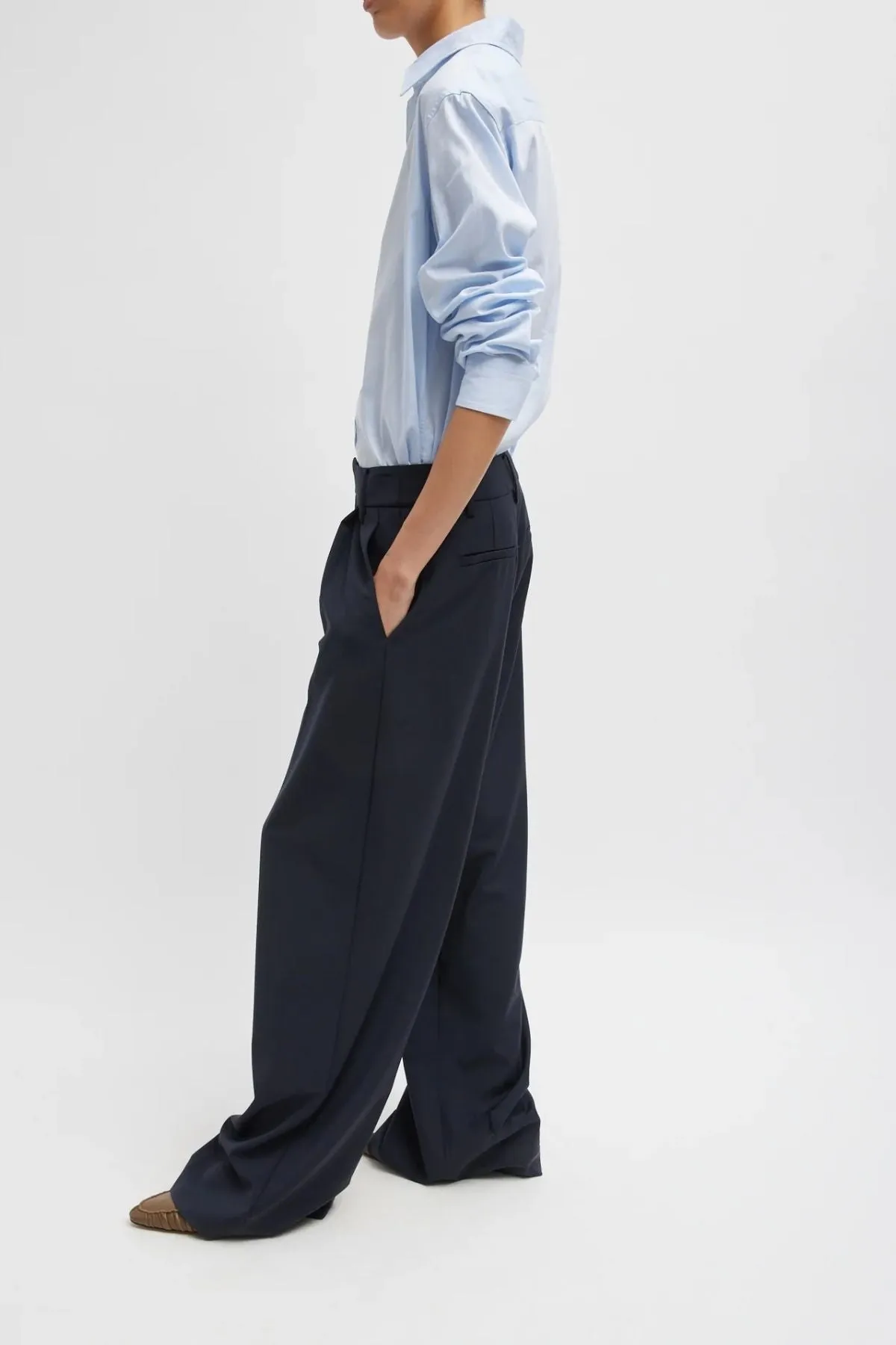 Womens Tibi Tibi Tropical Wool Stella Pant - Navy