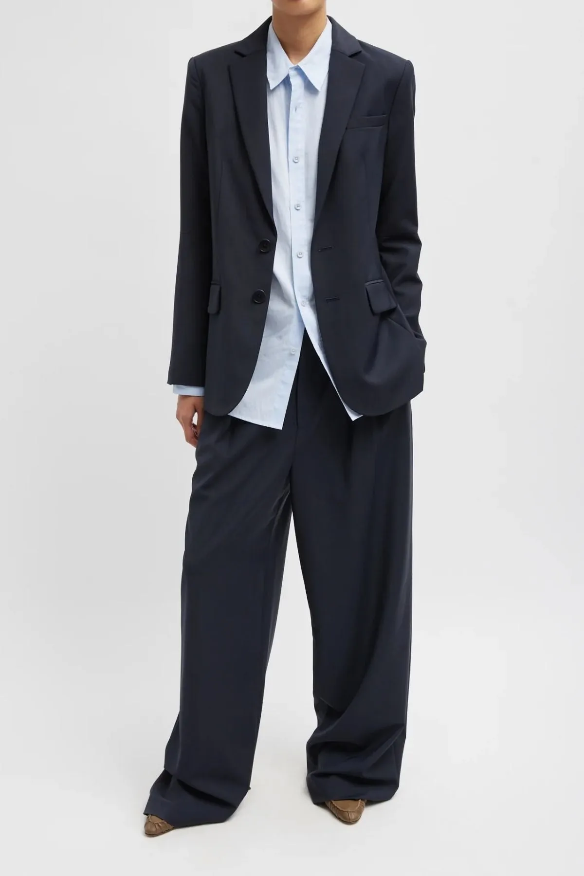 Womens Tibi Tibi Tropical Wool Stella Pant - Navy