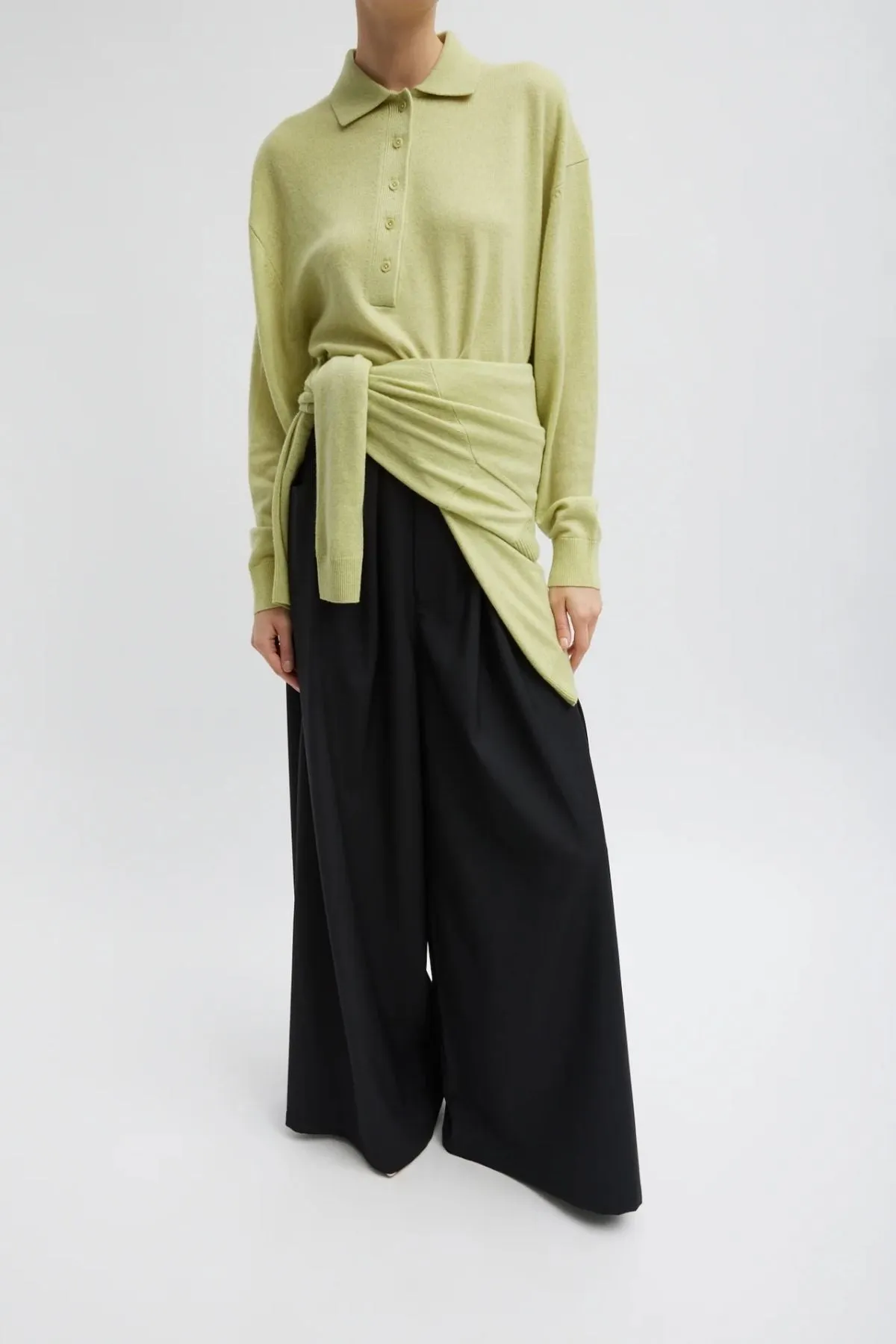 Womens Tibi Tibi Washable Cashmere Easy Polo Cropped Sweater - Light Green
