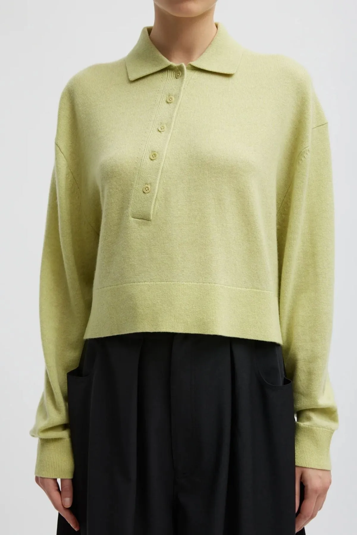 Womens Tibi Tibi Washable Cashmere Easy Polo Cropped Sweater - Light Green
