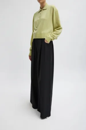 Womens Tibi Tibi Washable Cashmere Easy Polo Cropped Sweater - Light Green
