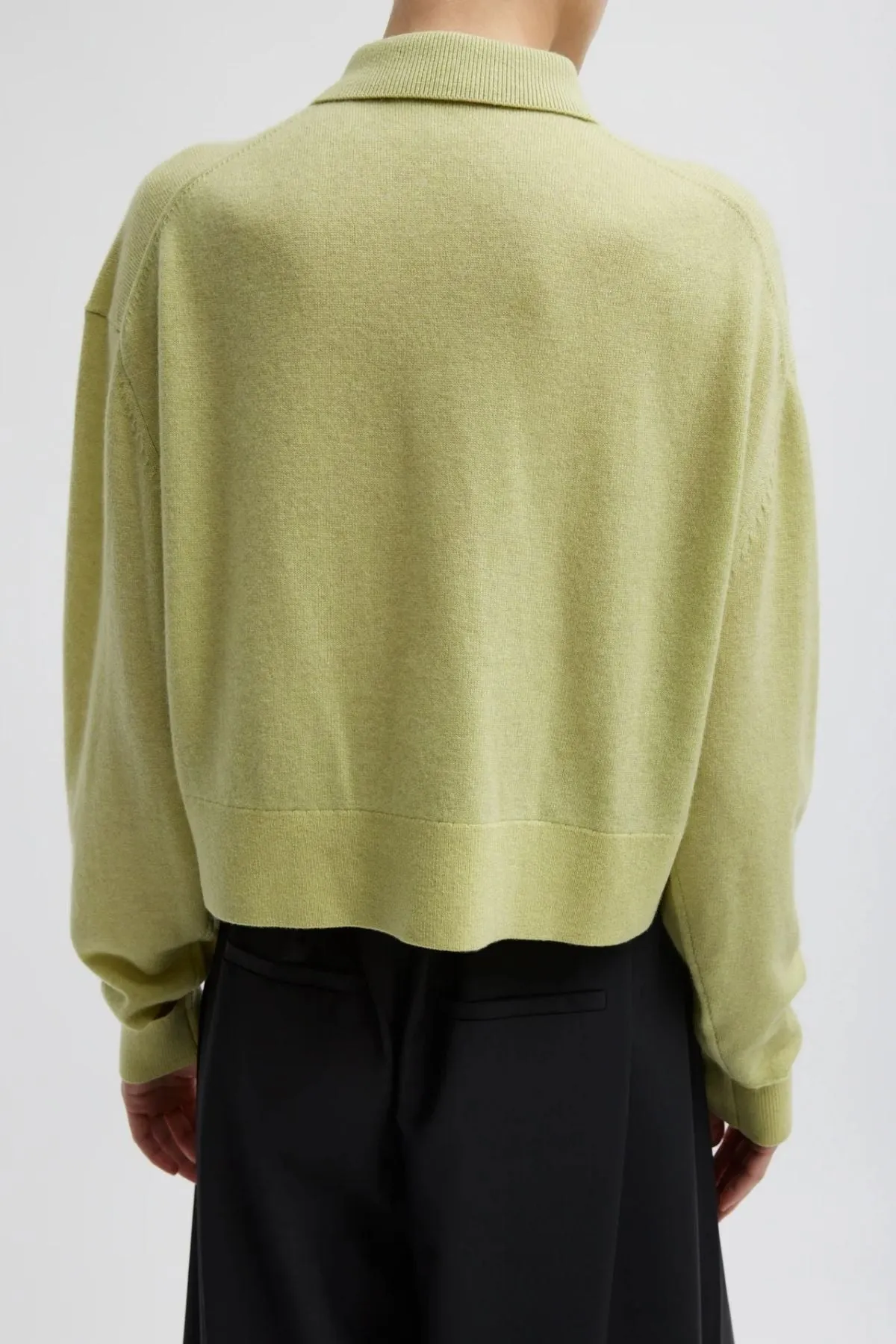 Womens Tibi Tibi Washable Cashmere Easy Polo Cropped Sweater - Light Green