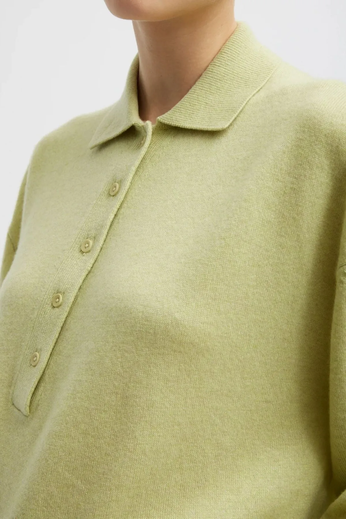 Womens Tibi Tibi Washable Cashmere Easy Polo Cropped Sweater - Light Green