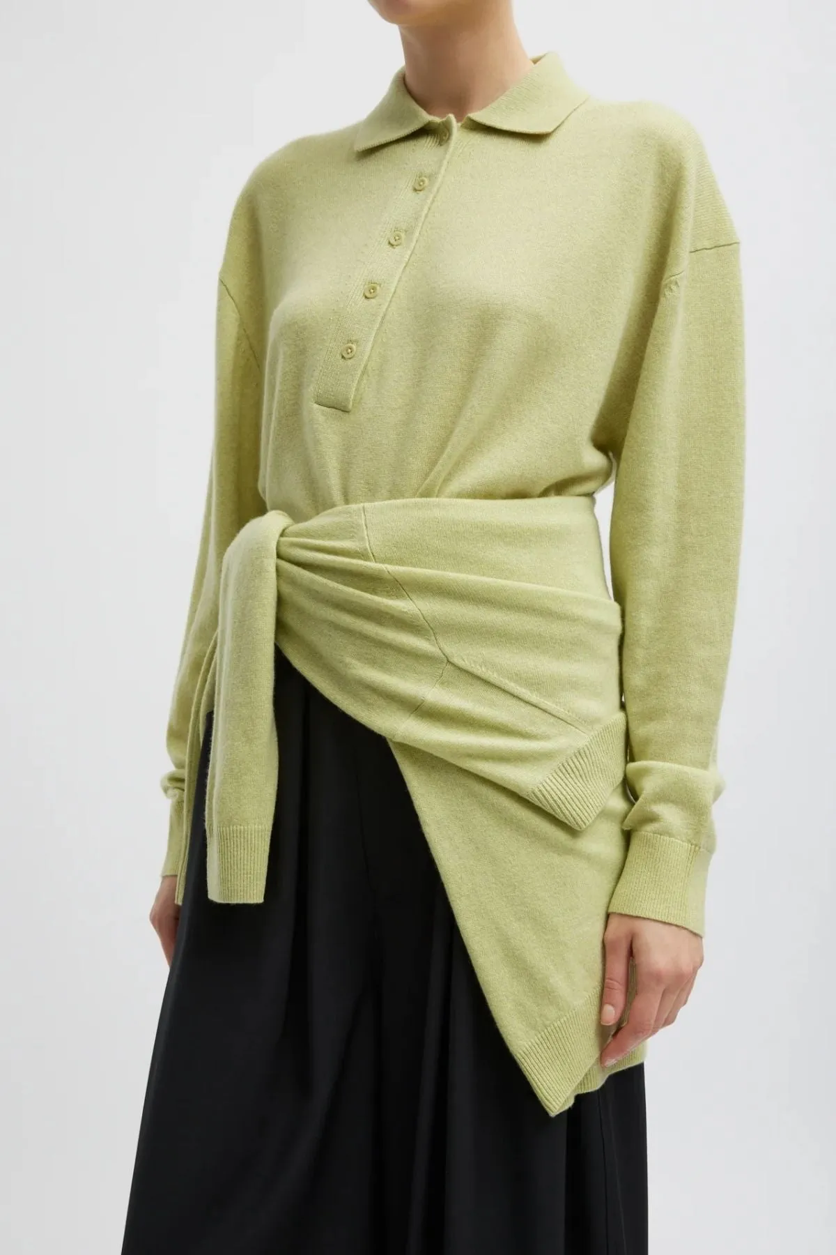 Womens Tibi Tibi Washable Cashmere Easy Polo Cropped Sweater - Light Green