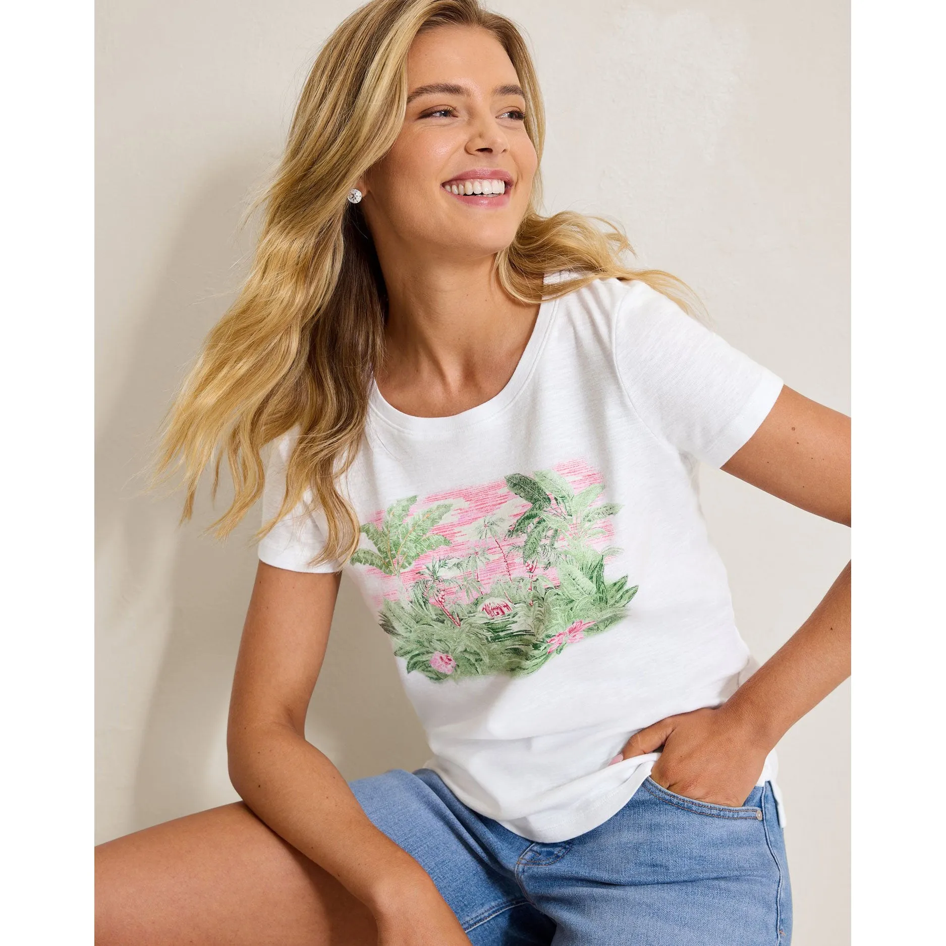 Womens Tommy Bahama Sportswear Tommy Bahama Women's Ashby Isles Garden Villa T-Shirt - White