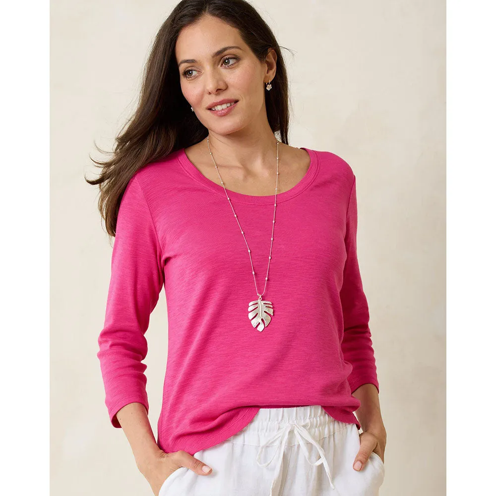 Womens Tommy Bahama Sportswear Tommy Bahama Women's Ashby Isles Rib 3/4 Sleeve Scoop T-Shirt - Glowing Azalea