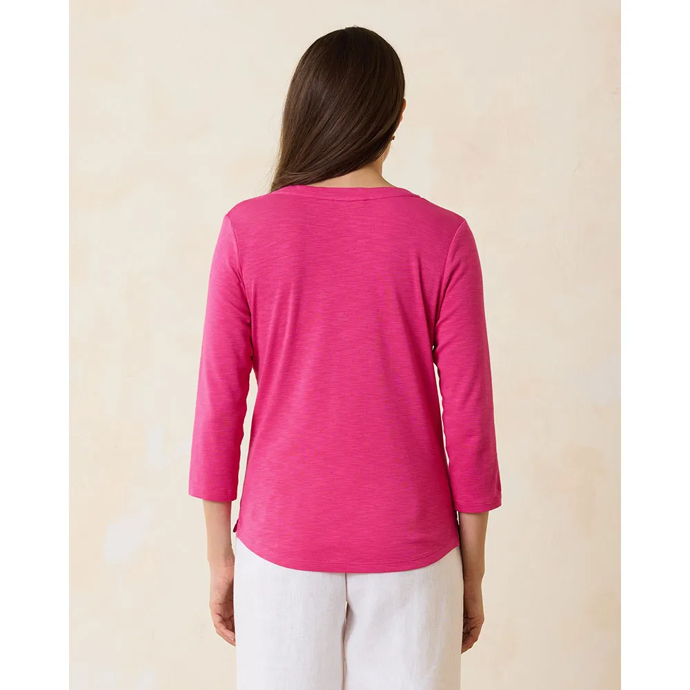 Womens Tommy Bahama Sportswear Tommy Bahama Women's Ashby Isles Rib 3/4 Sleeve Scoop T-Shirt - Glowing Azalea