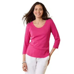 Womens Tommy Bahama Sportswear Tommy Bahama Women's Ashby Isles Rib 3/4 Sleeve Scoop T-Shirt - Glowing Azalea