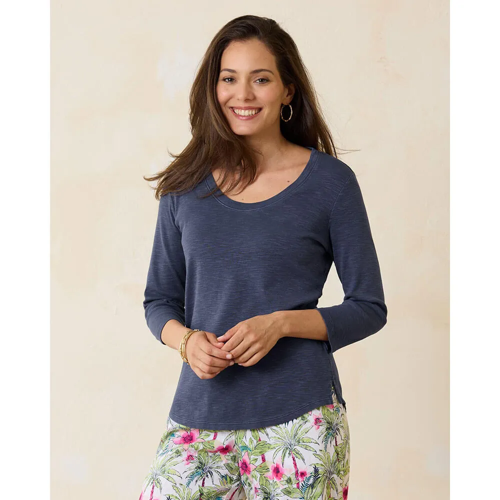 Womens Tommy Bahama Sportswear Tommy Bahama Women's Ashby Isles Rib 3/4 Sleeve Scoop T-Shirt - Island Navy*