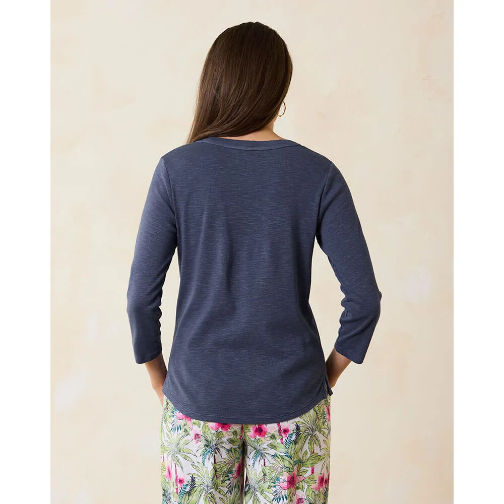 Womens Tommy Bahama Sportswear Tommy Bahama Women's Ashby Isles Rib 3/4 Sleeve Scoop T-Shirt - Island Navy*