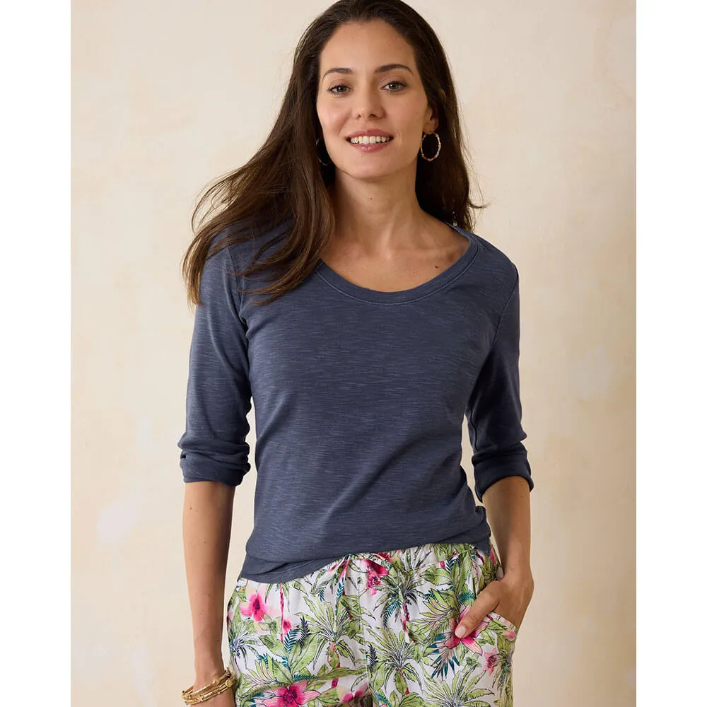 Womens Tommy Bahama Sportswear Tommy Bahama Women's Ashby Isles Rib 3/4 Sleeve Scoop T-Shirt - Island Navy*