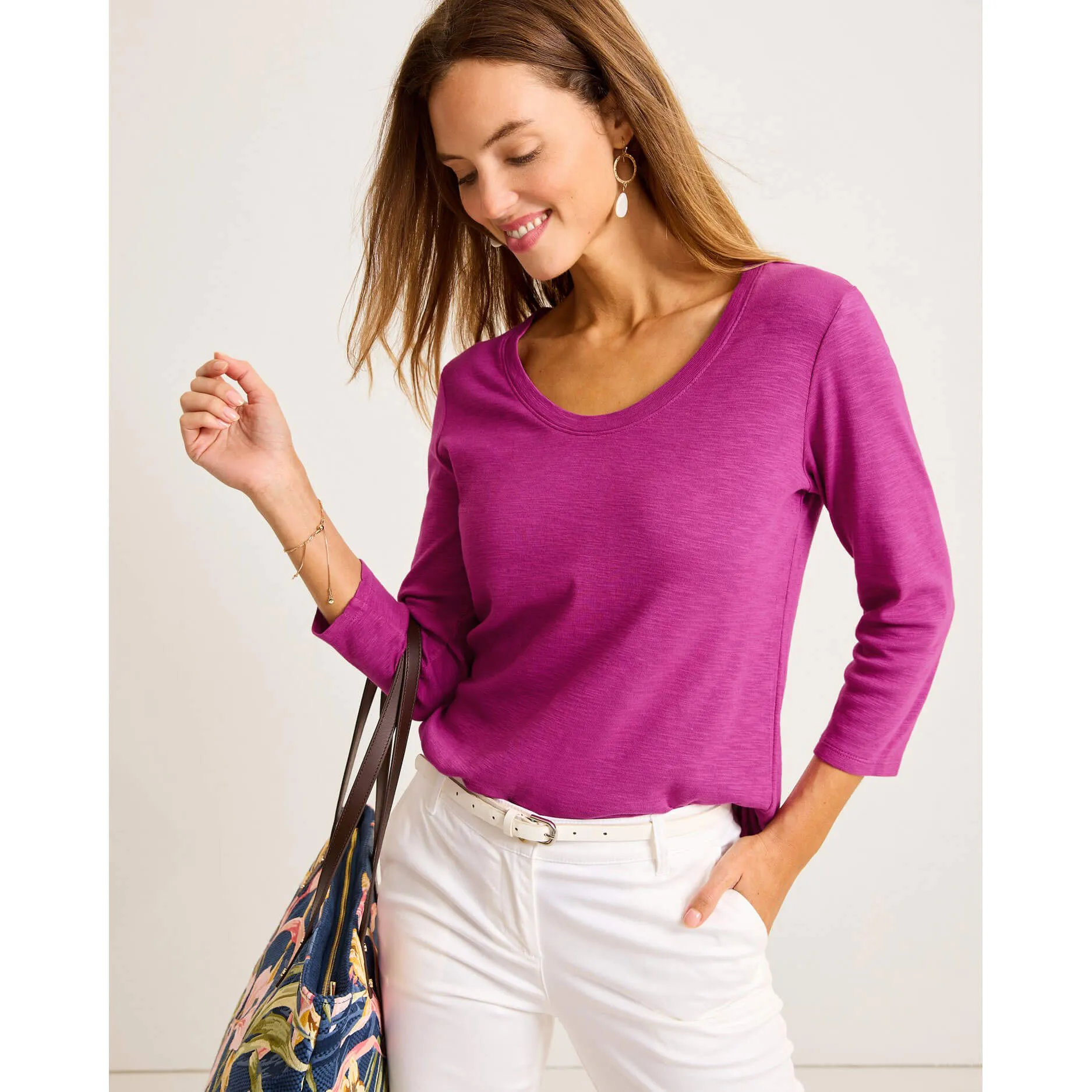 Womens Tommy Bahama Sportswear Tommy Bahama Women's Ashby Isles Rib 3/4 Sleeve Scoop T-Shirt - Island Sunset