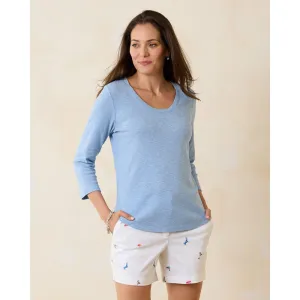 Womens Tommy Bahama Sportswear Tommy Bahama Women's Ashby Isles Rib 3/4 Sleeve Scoop T-Shirt - Light Sky Heathered*