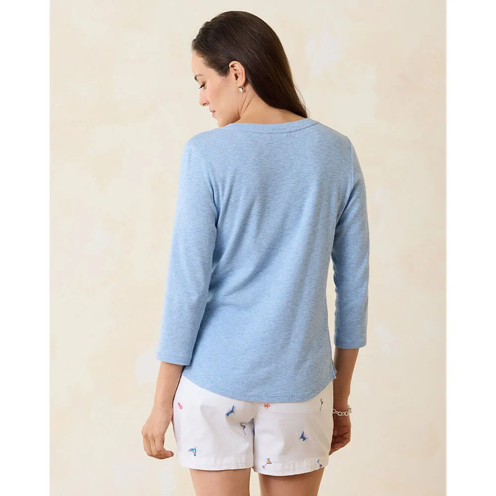 Womens Tommy Bahama Sportswear Tommy Bahama Women's Ashby Isles Rib 3/4 Sleeve Scoop T-Shirt - Light Sky Heathered*