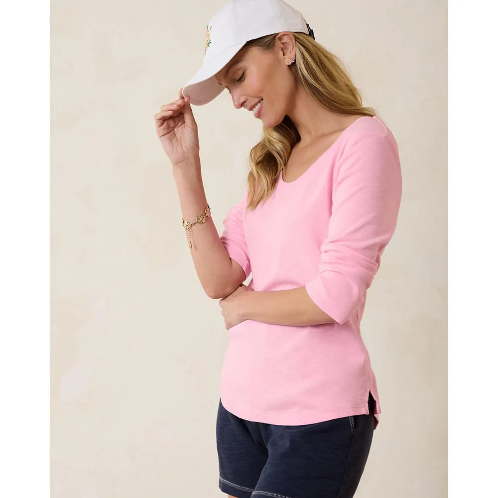Womens Tommy Bahama Sportswear Tommy Bahama Women's Ashby Isles Rib 3/4 Sleeve Scoop T-Shirt - Primrose Pink