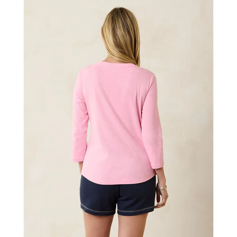 Womens Tommy Bahama Sportswear Tommy Bahama Women's Ashby Isles Rib 3/4 Sleeve Scoop T-Shirt - Primrose Pink