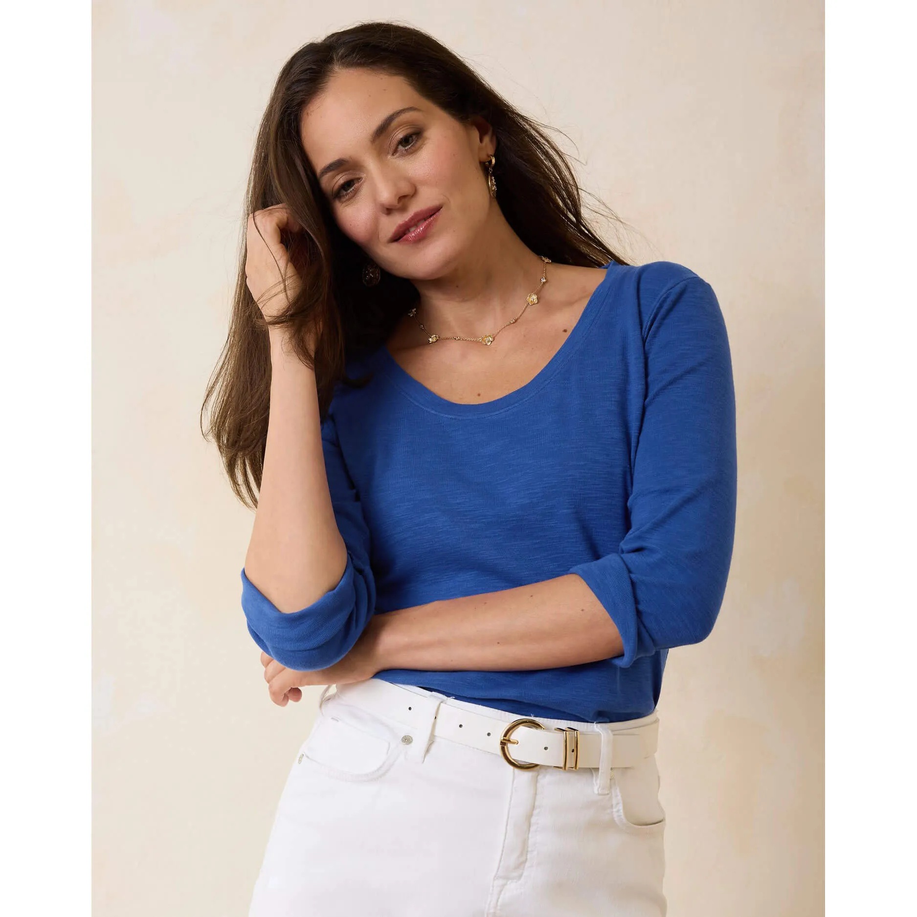 Womens Tommy Bahama Sportswear Tommy Bahama Women's Ashby Isles Rib 3/4 Sleeve Scoop Top - Cobalt Haze