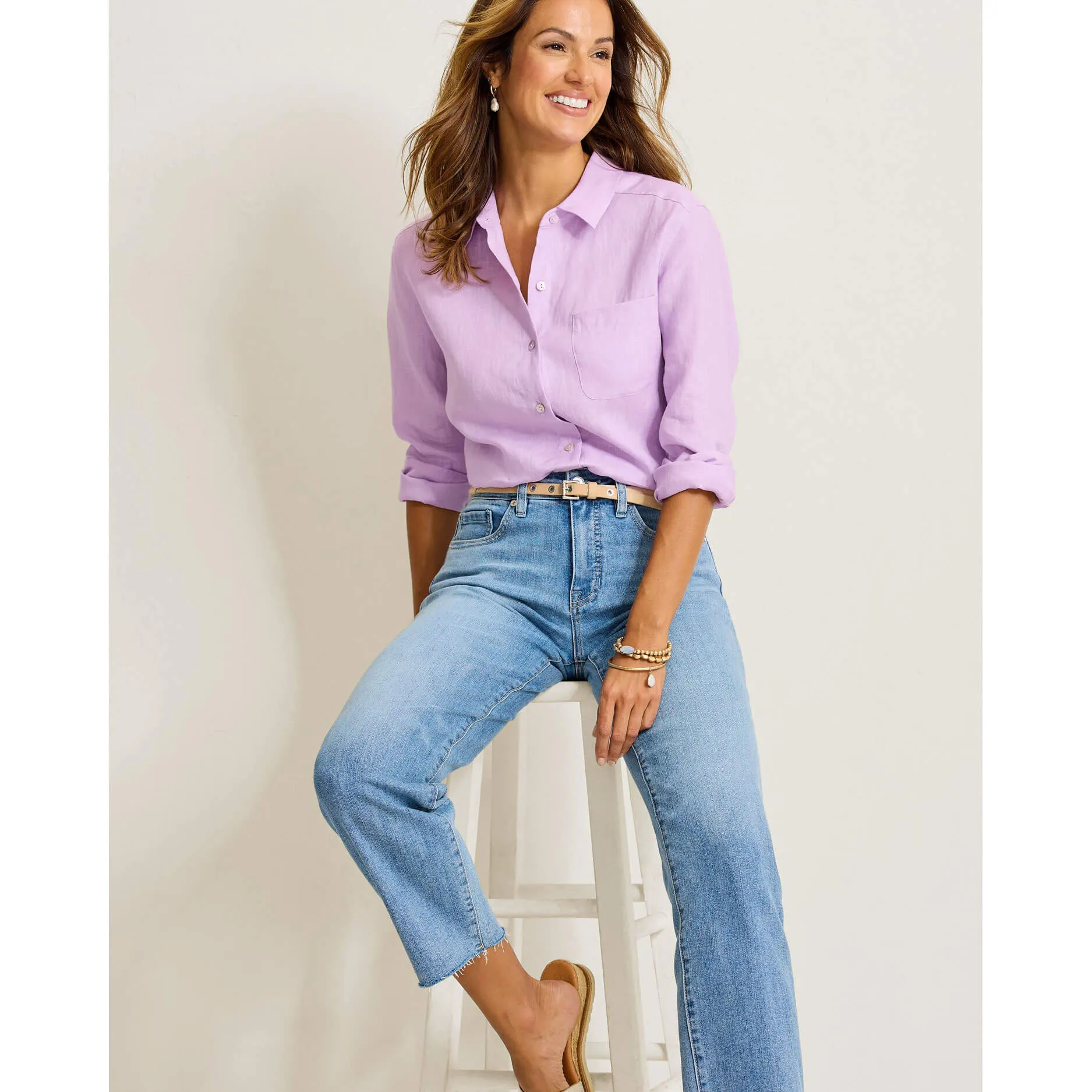 Womens Tommy Bahama Sportswear Tommy Bahama Women's Coastalina Relaxed Long Sleeve Linen Top - Sleepy Violet