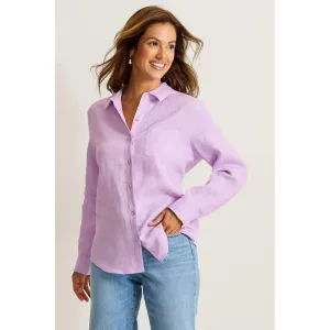 Womens Tommy Bahama Sportswear Tommy Bahama Women's Coastalina Relaxed Long Sleeve Linen Top - Sleepy Violet