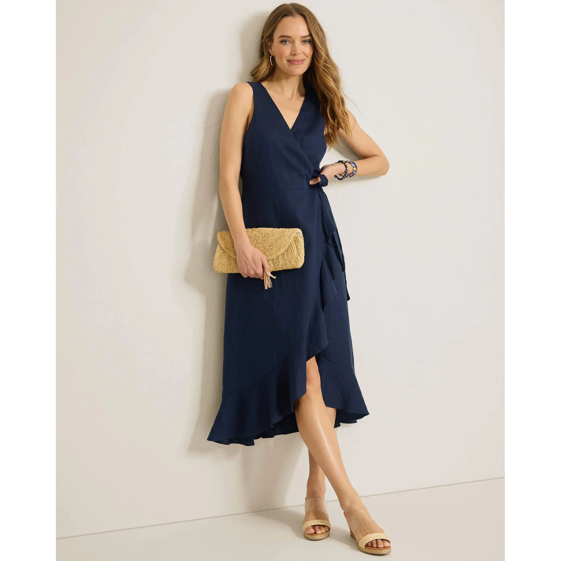 Womens Tommy Bahama Sportswear Tommy Bahama Women's Coastalina Sleeveless Linen Wrap Midi Dress - Coastline
