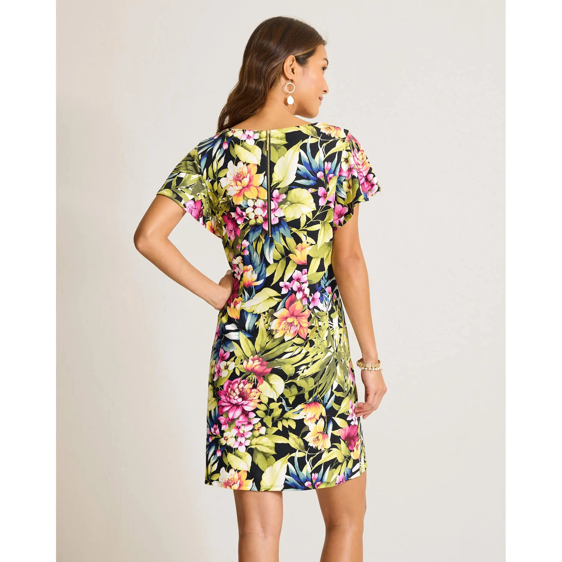 Womens Tommy Bahama Sportswear Tommy Bahama Women's Darcy Verde Blooms Short Sleeve Dress - Black