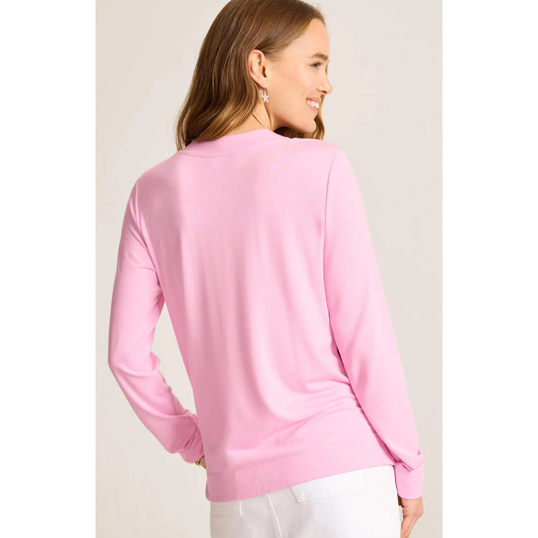 Womens Tommy Bahama Sportswear Tommy Bahama Women's Kauai Jersey Long Sleeve V-Neck T-Shirt - Primrose Pink