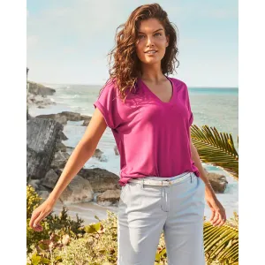 Womens Tommy Bahama Sportswear Tommy Bahama Women's Kauai Jersey V-Neck T-Shirt - Pineapple Pink
