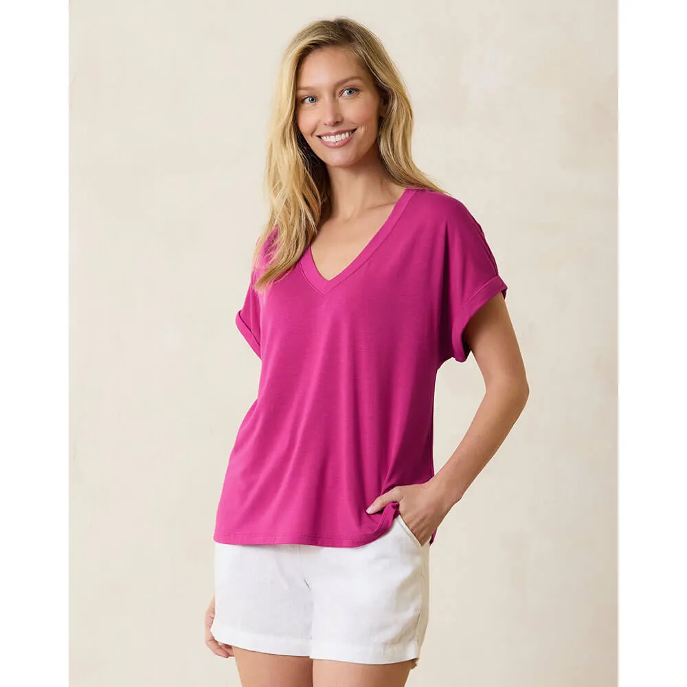 Womens Tommy Bahama Sportswear Tommy Bahama Women's Kauai Jersey V-Neck T-Shirt - Pineapple Pink