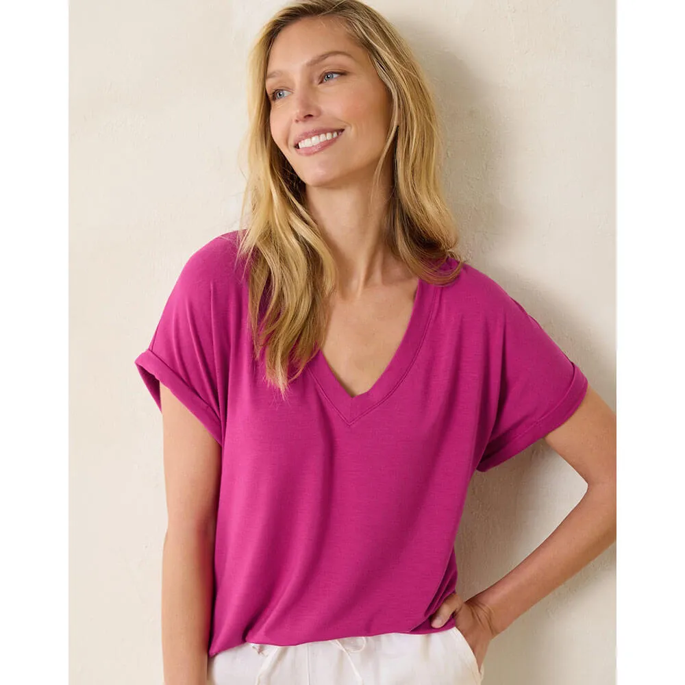 Womens Tommy Bahama Sportswear Tommy Bahama Women's Kauai Jersey V-Neck T-Shirt - Pineapple Pink