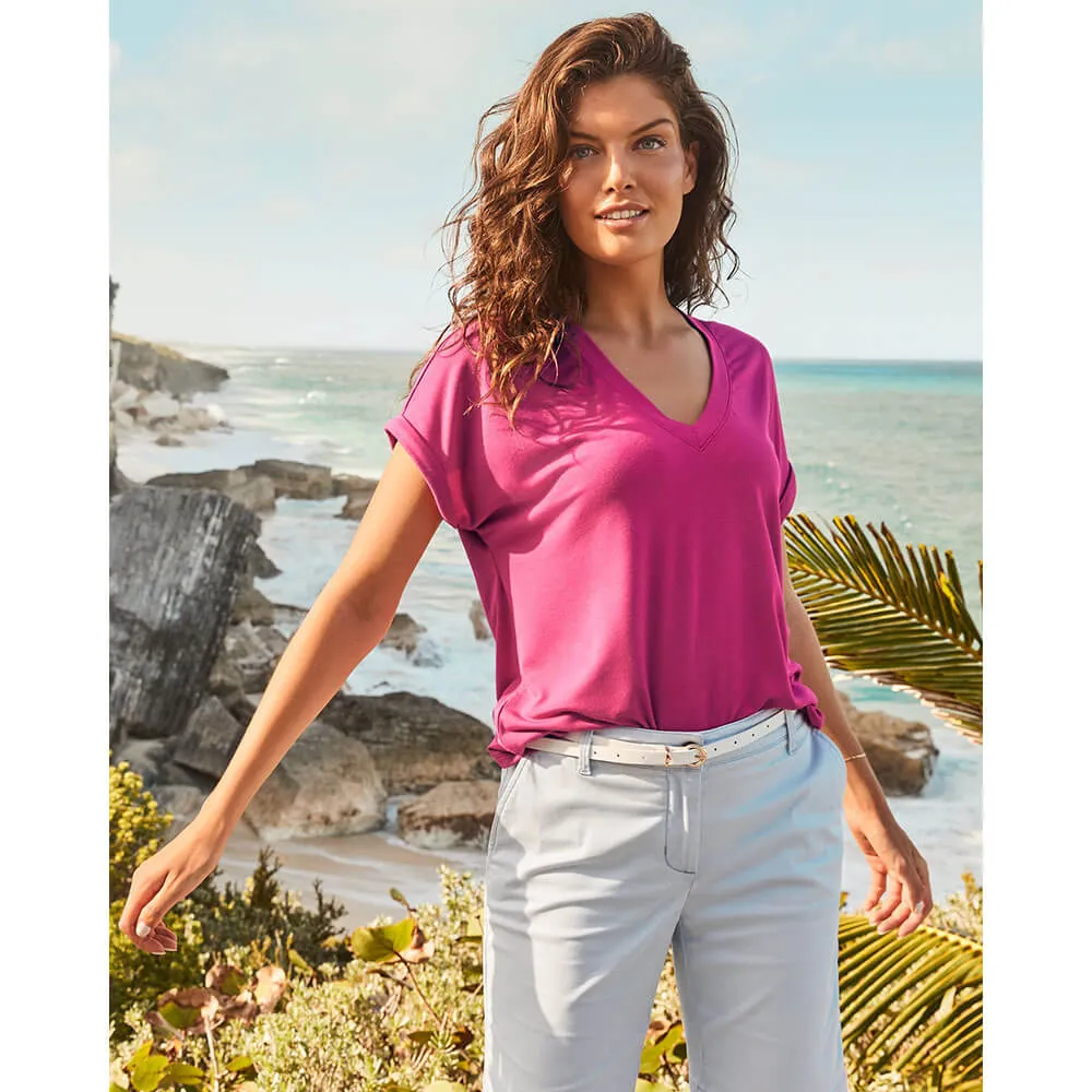 Womens Tommy Bahama Sportswear Tommy Bahama Women's Kauai Jersey V-Neck T-Shirt - Pineapple Pink