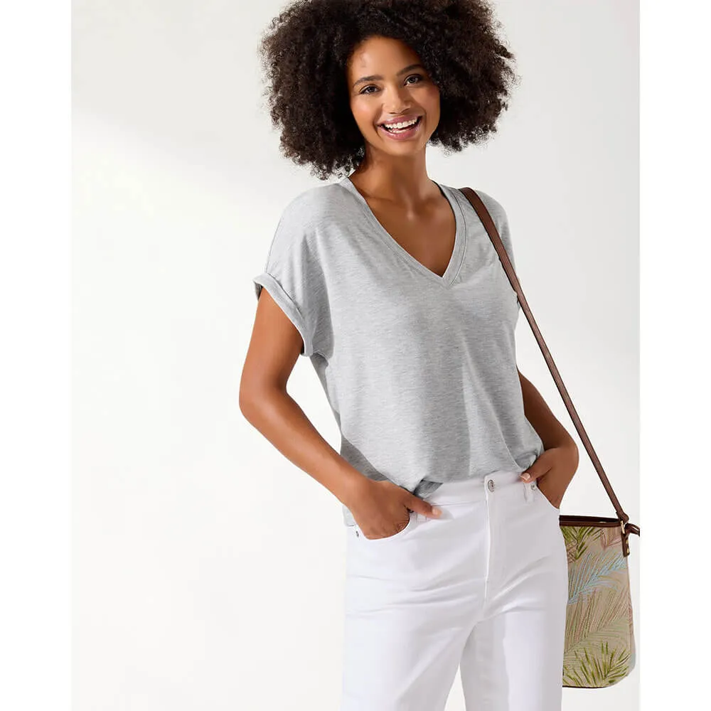 Womens Tommy Bahama Sportswear Tommy Bahama Women's Kauai Jersey V-Neck T-Shirt - Silver Streak Heather