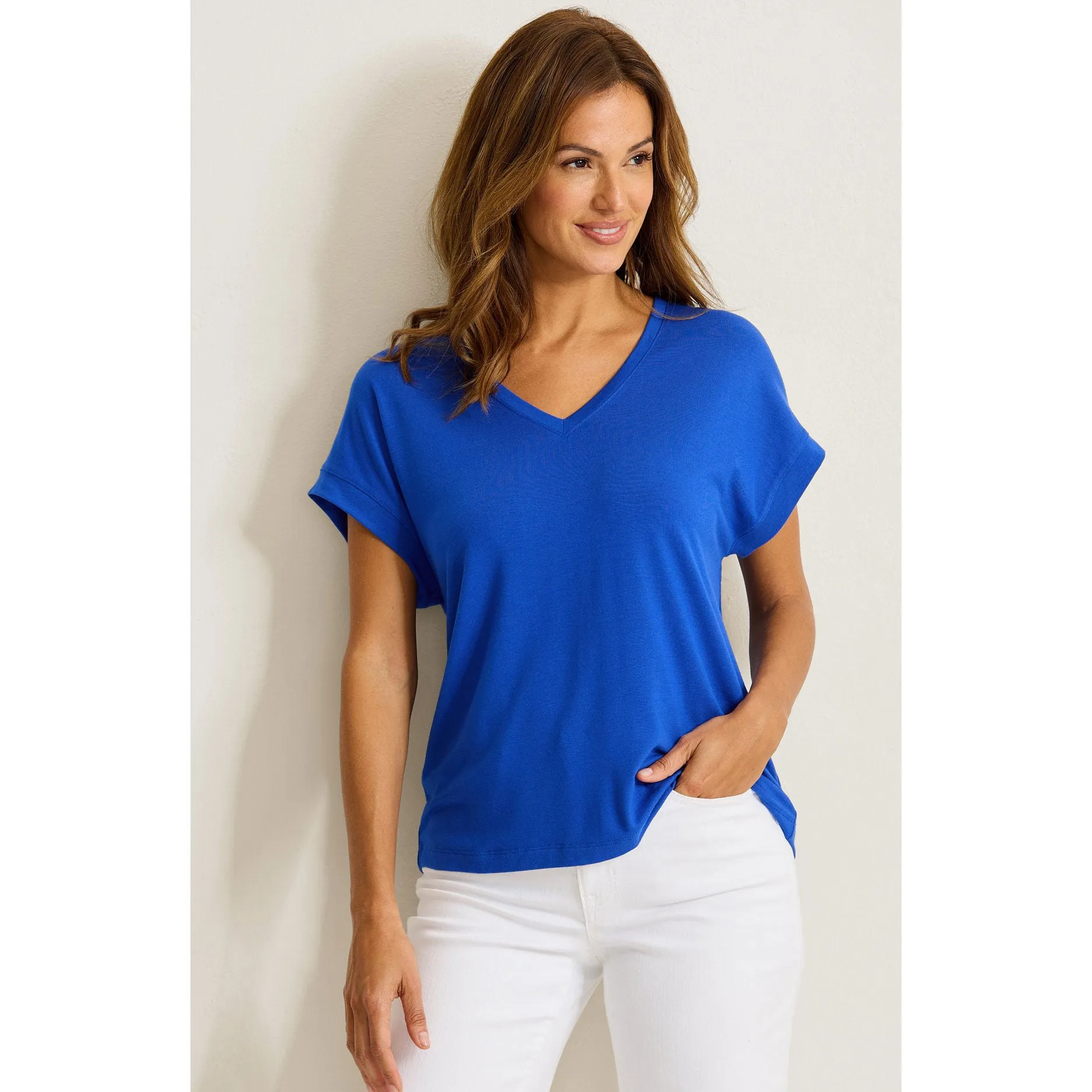 Womens Tommy Bahama Sportswear Tommy Bahama Women's Kauai V-Neck Short Sleeve Top - Cobalt Haze