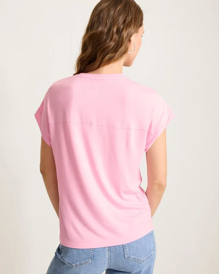 Womens Tommy Bahama Sportswear Tommy Bahama Women's Kauai V-Neck Short Sleeve Top - Primrose Pink