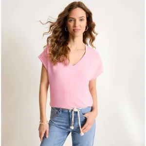 Womens Tommy Bahama Sportswear Tommy Bahama Women's Kauai V-Neck Short Sleeve Top - Primrose Pink