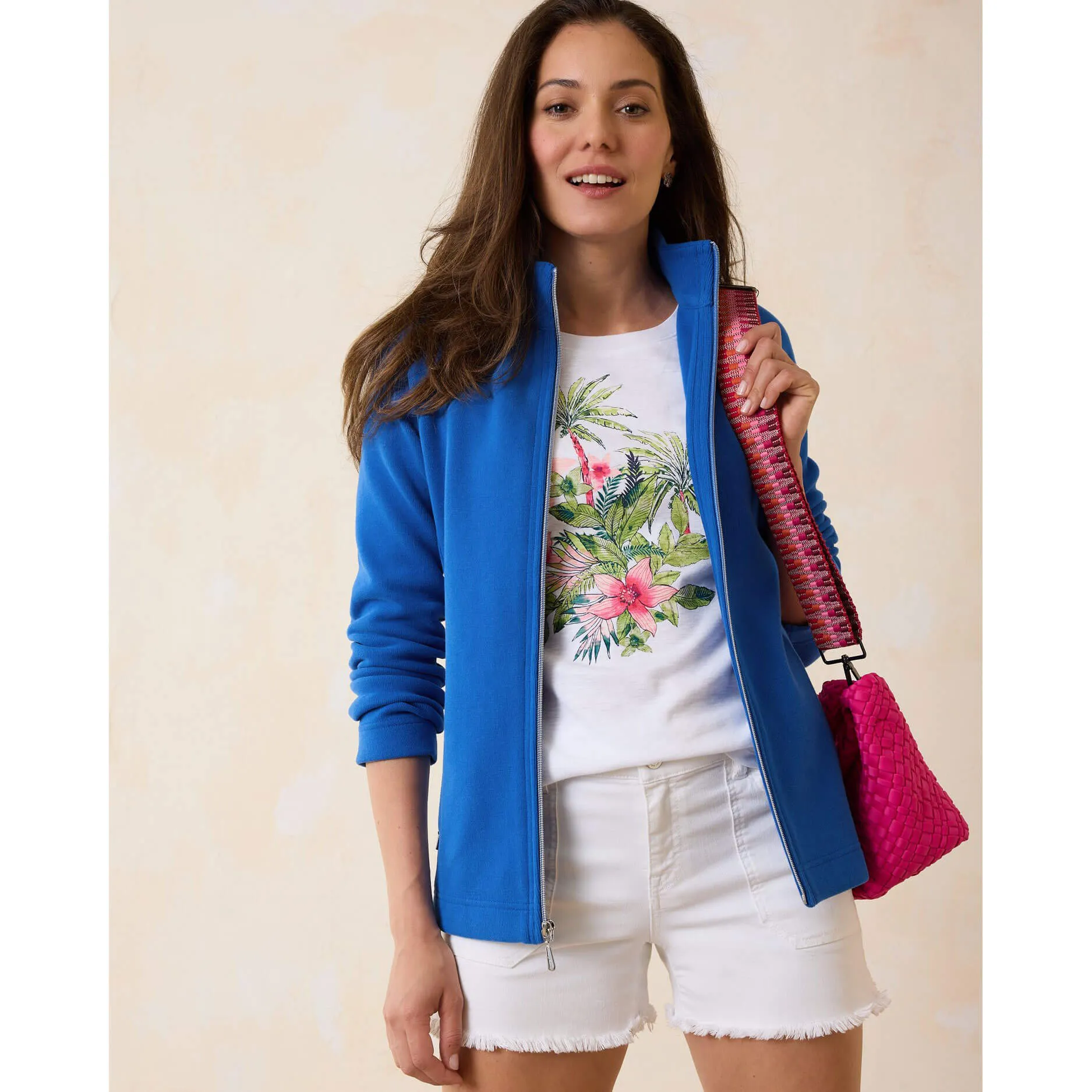 Womens Tommy Bahama Sportswear Tommy Bahama Women's New Aruba Full Zip Sweatshirt - Cobalt Sea