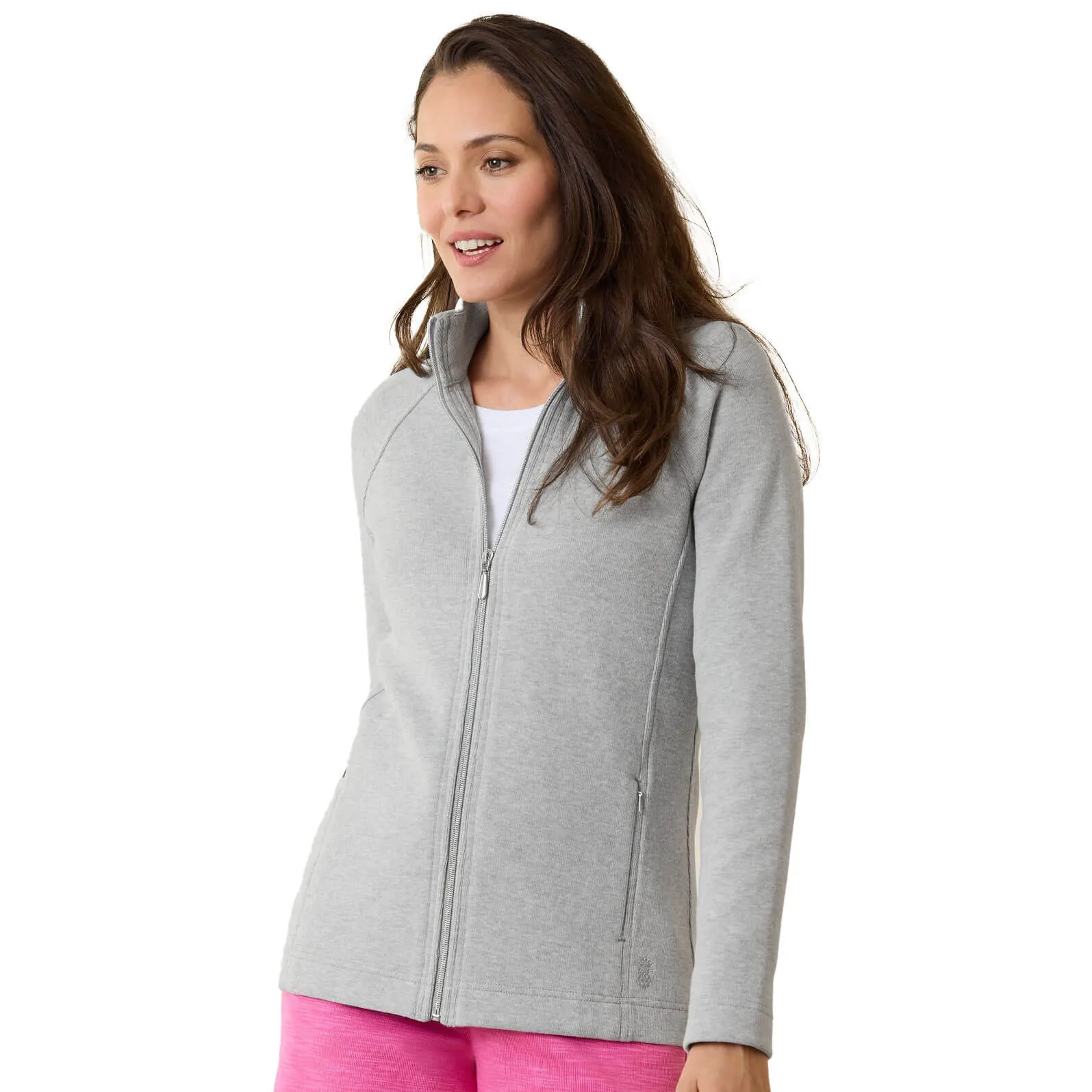 Womens Tommy Bahama Sportswear Tommy Bahama Women's New Aruba Full Zip Sweatshirt - Fossil Grey Heather