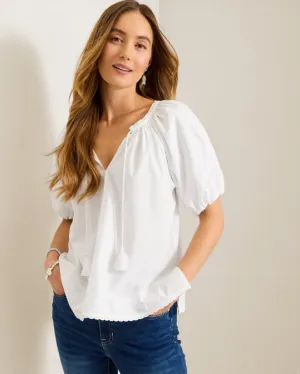 Womens Tommy Bahama Sportswear Tommy Bahama Women's Oceana Puff Short Sleeve Split Neck Top - White