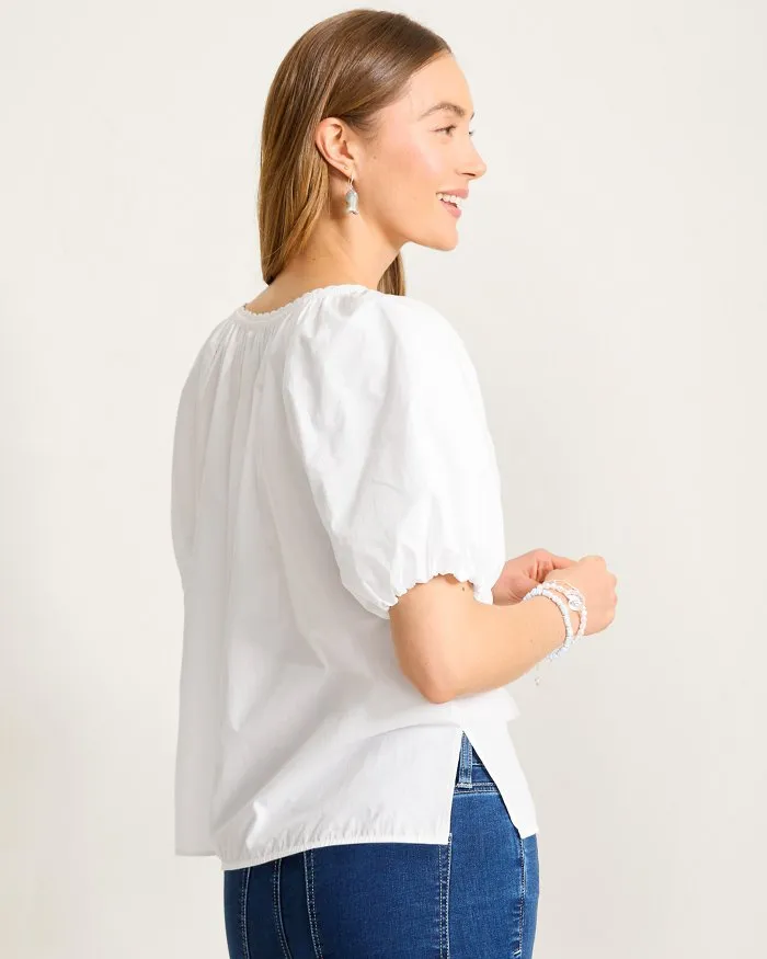 Womens Tommy Bahama Sportswear Tommy Bahama Women's Oceana Puff Short Sleeve Split Neck Top - White