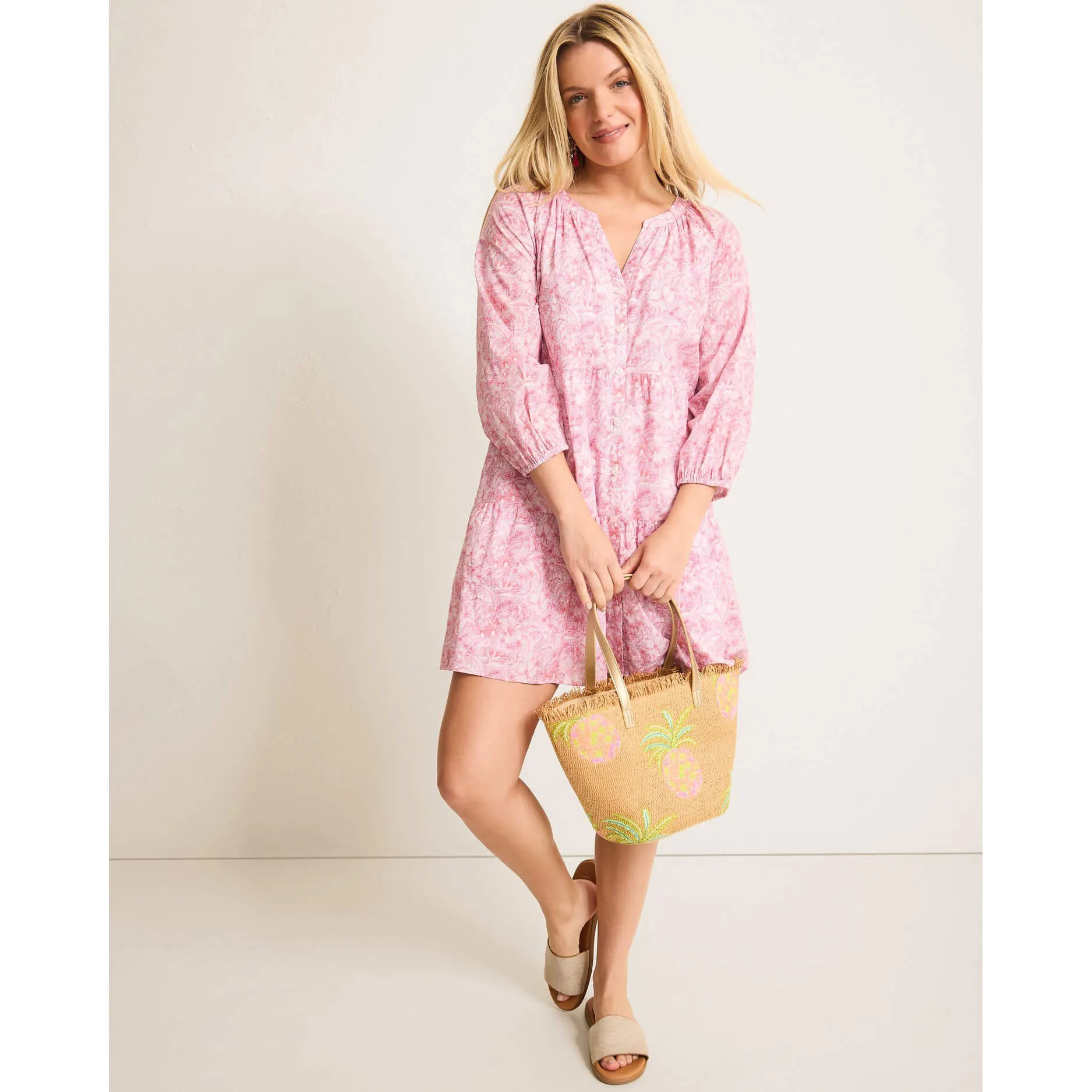 Womens Tommy Bahama Sportswear Tommy Bahama Women's Prima Petals 3/4 Sleeve Dress - Cloud Nine Blue