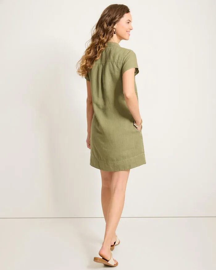 Womens Tommy Bahama Sportswear Tommy Bahama Women's Two Palms Ss Collared Linen Dress - Dark Fern