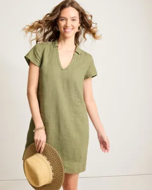 Womens Tommy Bahama Sportswear Tommy Bahama Women's Two Palms Ss Collared Linen Dress - Dark Fern