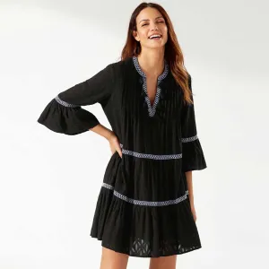 Womens Tommy Bahama Swimwear Tommy Bahama Cotton Clip Embroidered Tier Dress Cover Up - Black