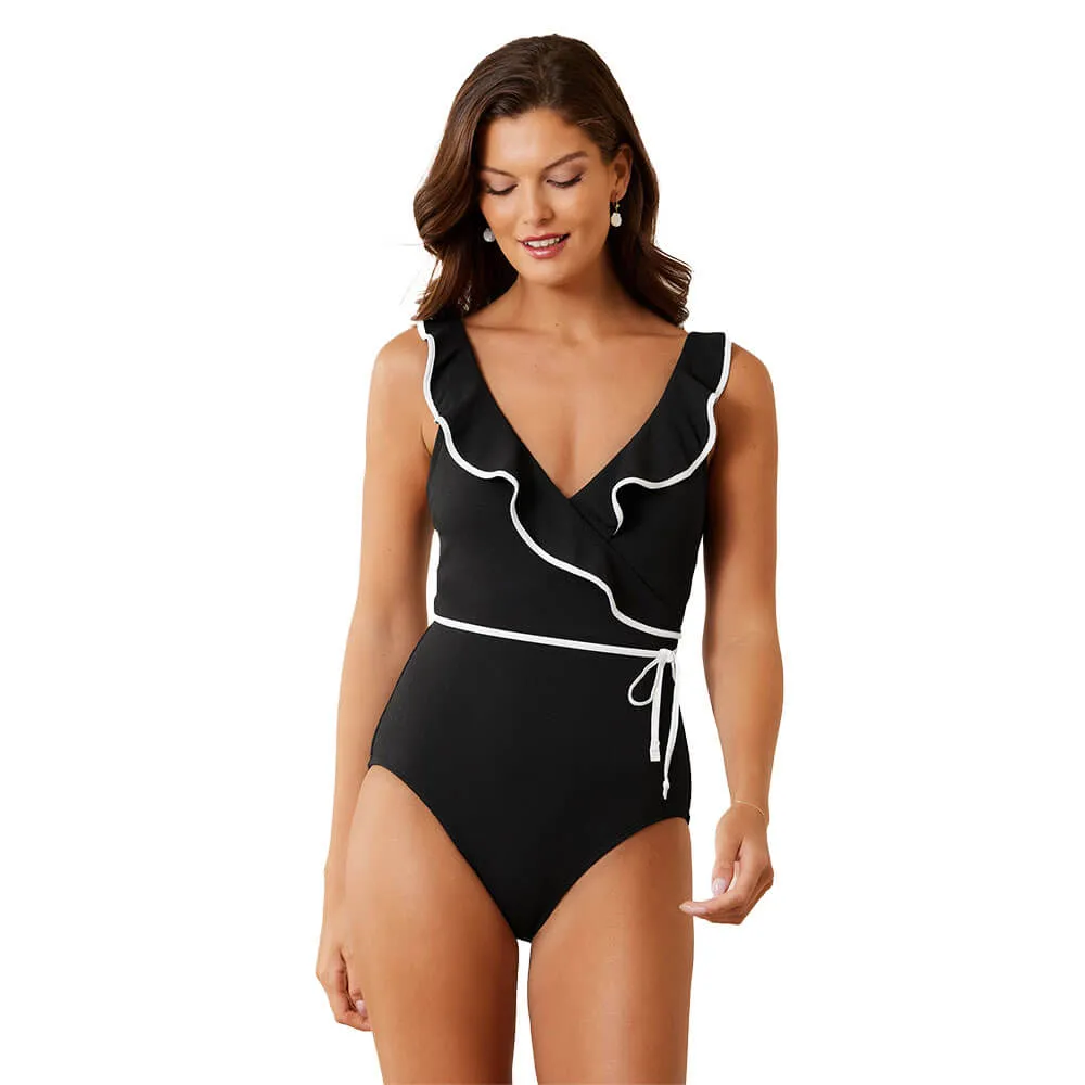 Womens Tommy Bahama Swimwear Tommy Bahama Island Cays Cabana Wrap One Piece Swimsuit -Black*
